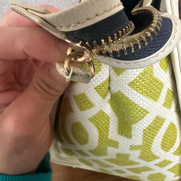 Heyward Alljoy Satchel By Spartina 449 Genuine Cream Leather Linen Lined Summer - Picture 12 of 16